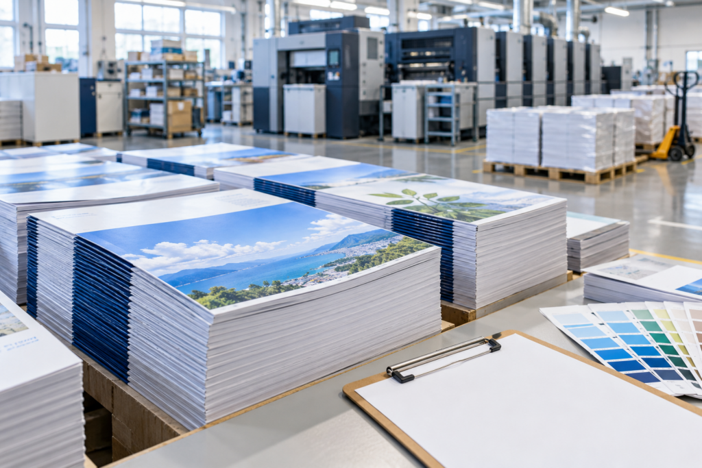 大ロット冊子の印刷会社選びをイメージした冊子の大量生産現場