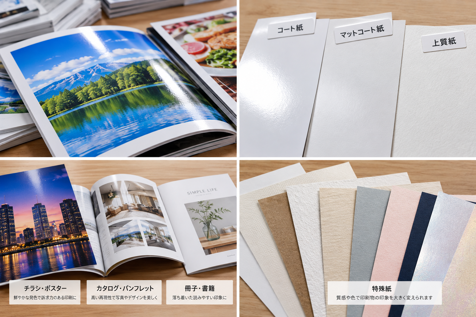 凹凸や色、風合いの異なる特殊紙のサンプル