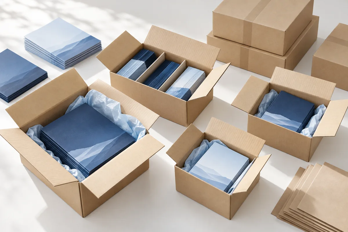 配送・荷受け条件チェックリスト 冊子を種類別に仕分けして梱包した生成イメージ